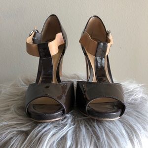 Gianni bini brown patent T strap heel
